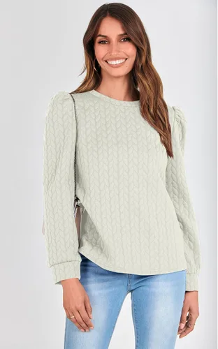 Vista 4 de PRETTYGARDEN Puff Sleeve Sweatshirt Fall Casual Texture Western Pullovers Tops