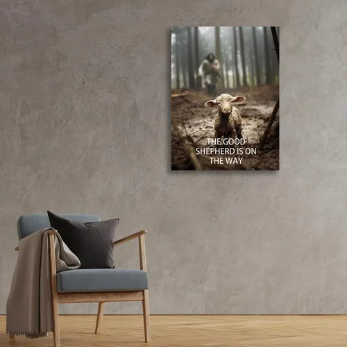Vista 6 de Lienzo decorativo cristiano para pared, póster de Jesús rescatando a las ovejas perdidas, impresión del buen pastor está en camino, póster religioso