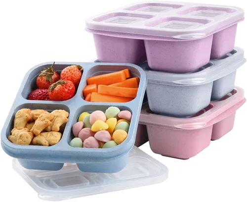 Vista 13 de LCHLZZ 4 compartimentos contenedores de aperitivos, paquete de 20 contenedores reutilizables para preparación de comida, lonchera sin BPA
