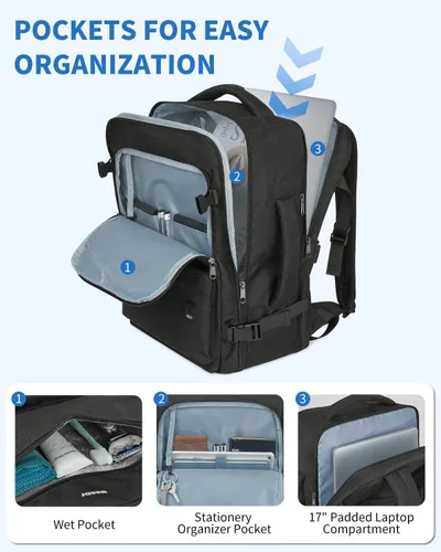 Vista 4 de WANDF Mochila de viaje para Spirit Airlines bolsa de artículos personales de 18 x 14 x 8 pulgadas con bolsillo húmedo, mochila para portátil de 17