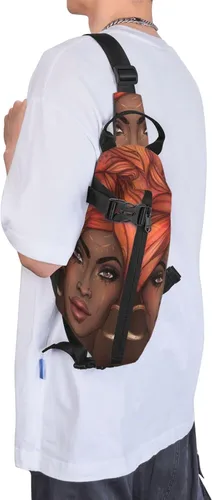 Vista 6 de Mochila cruzada con patrón de niña afroamericana, bolsa de hombro cruzada para hombres y mujeres, viajes, senderismo, al aire libre, Negro