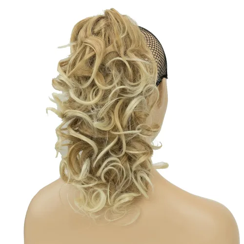 Vista 2 de IMISSU Extensiones de cabello rizado desordenado, cola de caballo con clip de cola de caballo (rubio playa)
