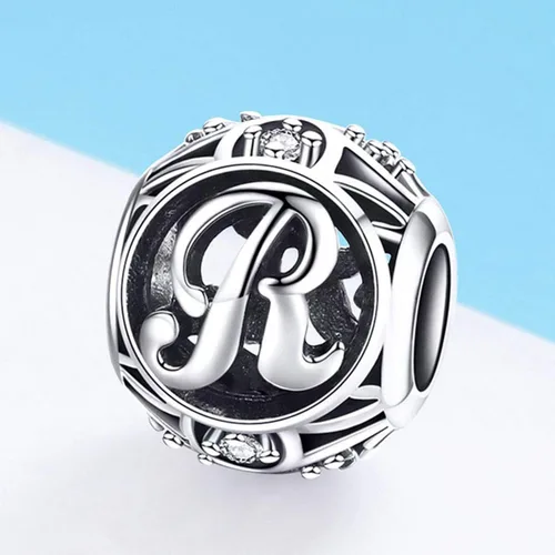 Vista 4 de Plata de ley 925 con piedras cúbicas, opciones completas de regalo de la A Z, cuentas de letras del alfabeto para pulseras europeas Pandora