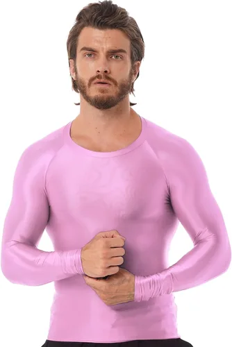 Vista 2 de Linjinx Camiseta brillante de manga larga para hombre, camiseta de compresión transparente