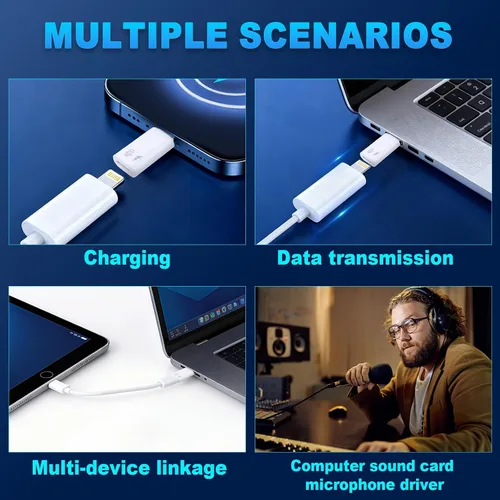 Vista 7 de 2 adaptadores hembra a USB-C macho, tarjeta de sonido de micrófono, adaptador de cable de carga OTG tipo C compatible con iPhone 17, 16, 15, 14