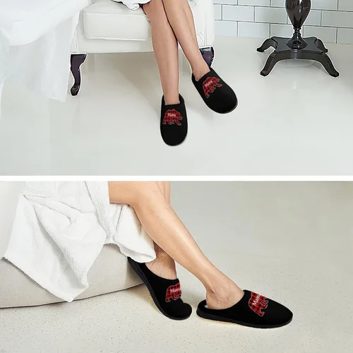 Vista 6 de Plaid Mama Bear - Pantuflas de algodón para mujer, acogedoras y cálidas, para interiores y exteriores