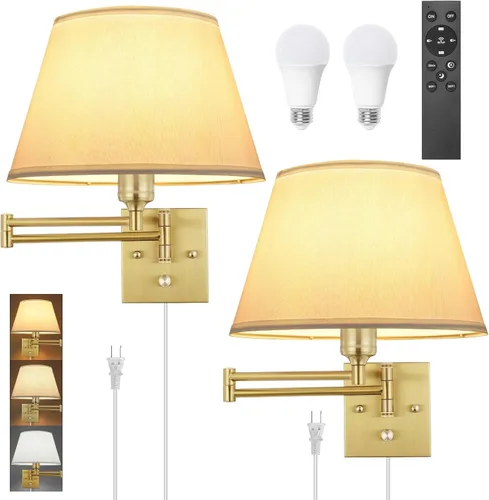 Vista 12 de TRLIFE Aplique de pared enchufable, juego de 2 lámparas de pared regulables con brazo oscilante de níquel cepillado, cable de enchufe y interruptor
