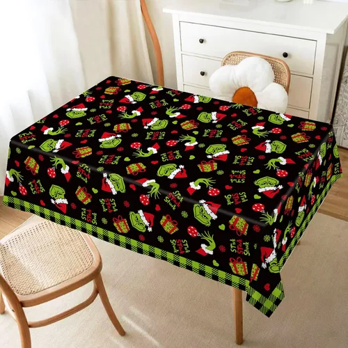 Vista 4 de Hafangry Mantel Feliz Navidad a Cuadros Buffalo Elfo Verde Navidad Decoración de Fiesta Navideña de Invierno Rectangular Cocina Comedor Decoración