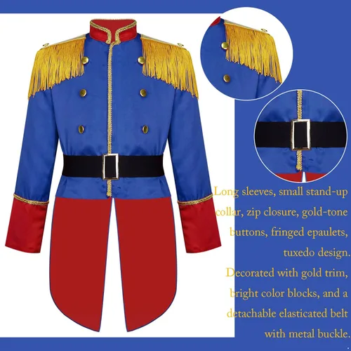 Vista 5 de Runhomal Chaqueta de guardia real para niños y niñas, uniforme de Halloween, disfraz de espectáculo de circo