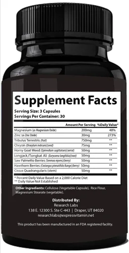 Vista 7 de Oferta 2 por 1 Recomendado por Farmacéutico: 180 cápsulas de Potenciador de Testosterona por Research Labs. Aumenta la Energía, Músculo Delgado