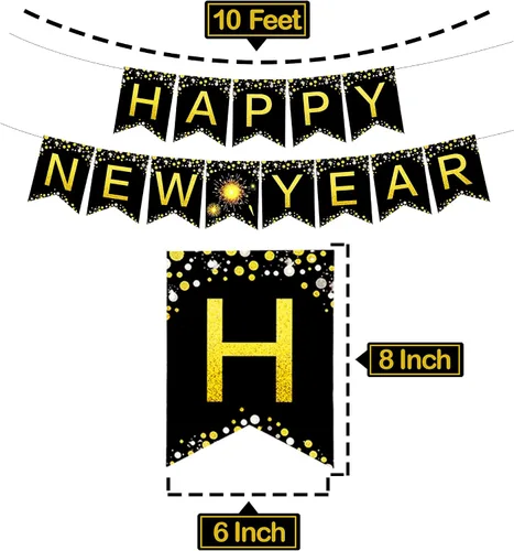 Vista 2 de KatchOn, Cartel grande de feliz año nuevo, 10 pies, sin bricolaje Fondo de feliz año nuevo para suministros de fiesta de Nochevieja 2026 Cartel