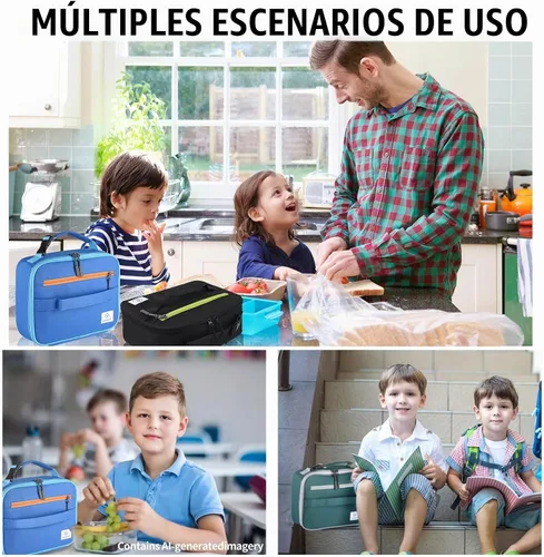 Vista 2 de Genteen Lonchera para niños, bolsa de almuerzo aislada para niños y niñas, para volver a la escuela, lonchera suave para hombres, lonchera 1PK negro