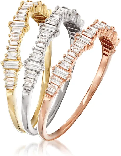 Vista 3 de Ross-Simons 0.20 ct. t.w. Baguette Diamond Ring Set Of 3 in 14kt Tri-Colored Gold