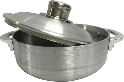 Vista 5 de Wee's Beyond Horno holandés Caldero de calibre pesado con tapa de aluminio, 3.7 cuartos de galón, color plateado
