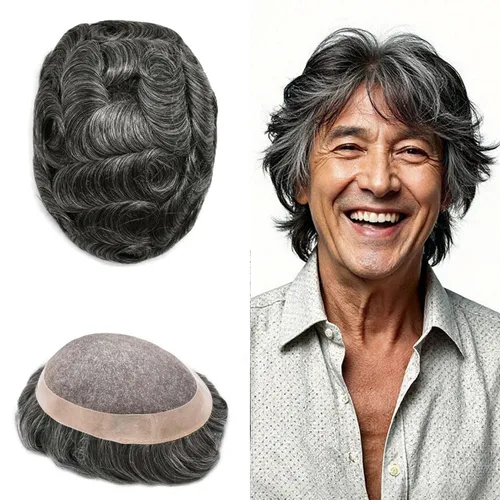 Vista 10 de Toupee de cabello humano fino mono revestido de poliéster para hombre, postizo de monofilamento duradero NPU monofilamento tupé para hombres