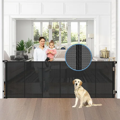 Vista 13 de Puertas retráctiles reforzadas para bebés con varillas de soporte, se extienden hasta 55" de ancho, puerta retráctil para perros para entradas