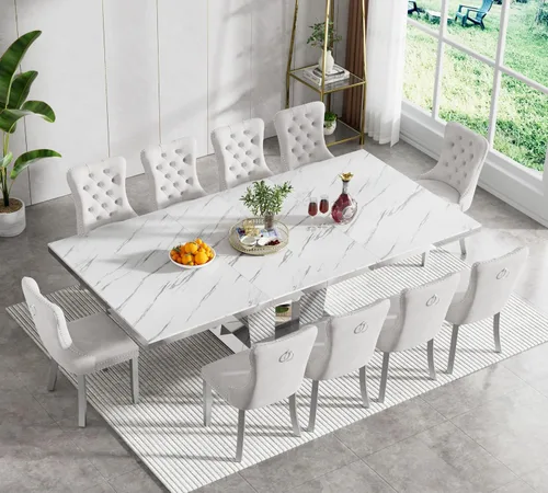 Vista 61 de Juego de mesa de comedor extensible de 5 piezas, juego de mesa de comedor extensible de estilo granja para 4, mesa de cocina expandible de madera