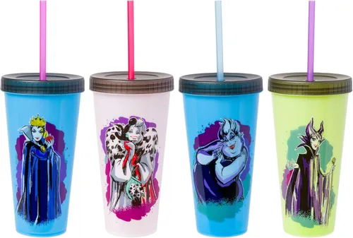 Vista 24 de Silver Buffalo Care Bears Corazones y Estrellas Juego de 4 Vasos de Plástico Cambian de Color con Popotes de Espiral Arcoíris con Tenderheart