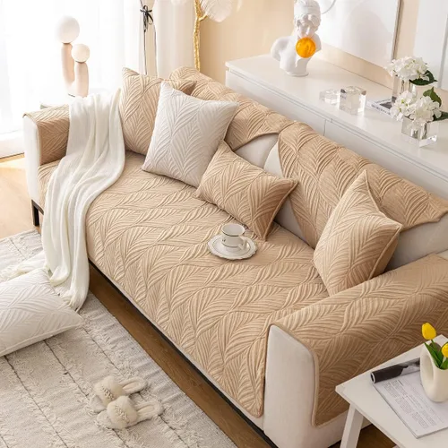 Vista 4 de vctops Fundas acolchadas de terciopelo súper suave para sofá y sillón, funda antideslizante para sofá seccional con patrón de hojas, forro de sofá