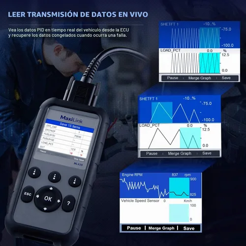 Vista 4 de 2026 Nuevo Autel ML629 Escáner OBD2, herramienta de diagnóstico de transmisión del motor ABS SRS, lector de códigos OBDII completo para mecánicos