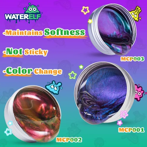Vista 2 de Waterelf MCP001-MCP003 - Masilla sensorial multicolor, no tóxica para aliviar el estrés para niños, niñas y adultos, juguete antiestrés no pegajoso