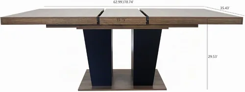 Vista 2 de Mesa de comedor extensible de 78.74 pulgadas para 6, 8 y 10, moderna mesa de cocina expandible de granja con pedestal de doble columna, mesa
