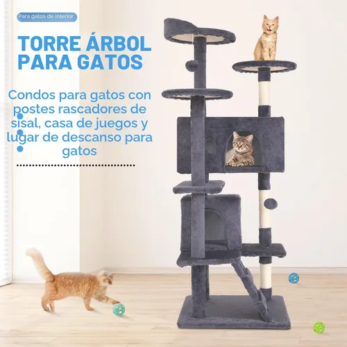 Vista 2 de FDW Torre de árbol para gatos de 54 pulgadas Ceniciento Centro de Ashy