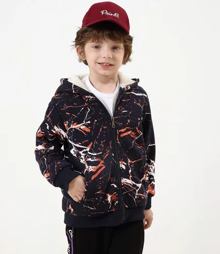 Vista 2 de Bumeex - Sudadera Sherpa con capucha, forro polar y cremallera para niño