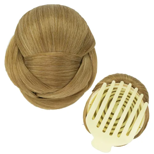 Vista 19 de IMISSU Trenzado Chignon Dancer Hair Donut Hairpieces Scrunchie Claw Hair Moño Updo para bodas y fiestas (M3 rubio ceniza)