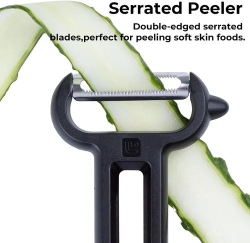 Vista 2 de Linoroso Juego de 2 peladores de verduras con pelador recto y pelador dentado, apto para lavavajillas, pelador de frutas clásico europeo