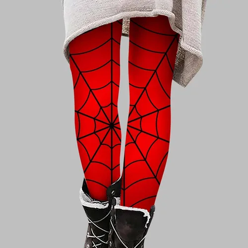 Vista 2 de Pantalones de descanso de Halloween para mujer, divertidos leggings con estampado de telaraña, control de abdomen, pantalones de fitness, mallas