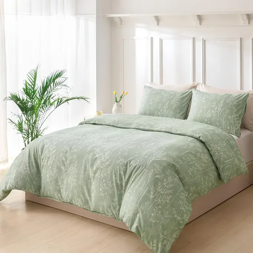 Vista 57 de Lekesky Funda de edredón reversible tamaño Queen, juego de funda de edredón tamaño Queen de 3 piezas, juego de ropa de cama de microfibra verde