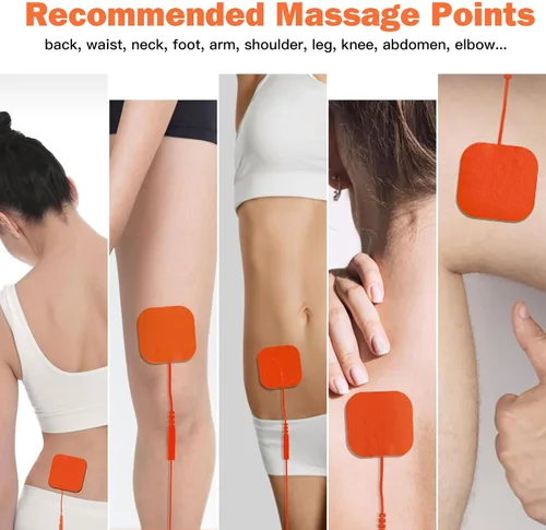 Vista 4 de 24 Pack 2''X2'' Large TENS Unit Electrode Pads, Orange Upgraded Reusable Tens Unit Replacement Pads with 2mm Connector, Compatible with AUVON