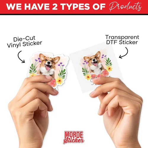 Vista 4 de Calcomanía personalizada con foto de perro y gato, retrato de mascota con nombre y flores, cara, fotos impermeables de vinilo troquelado