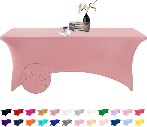 Vista 37 de Paquete de 2 fundas de mesa de elastano impermeables para mesas rectangulares, 6 pies, negras, elásticas, resistentes a manchas, para todas
