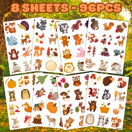 Vista 6 de 96 tatuajes temporales precortados de animales del bosque para niños, bonitos recuerdos de fiesta con temática forestal, perfectos para fiestas