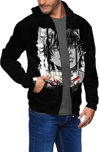 Vista 3 de HARIBHAKT Anime Baki The Grappler Baki Hanma - Sudaderas con capucha para hombre con cremallera completa