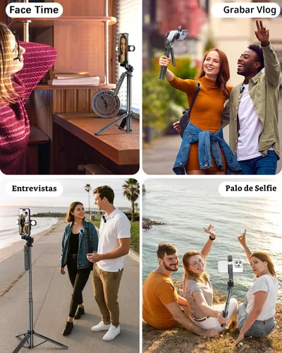 Vista 8 de Kit de vlogging Yeaki para iPhone/Android, palo selfie trípode de 180 cm para iPhone con luz, control remoto inalámbrico y micrófono, trípode