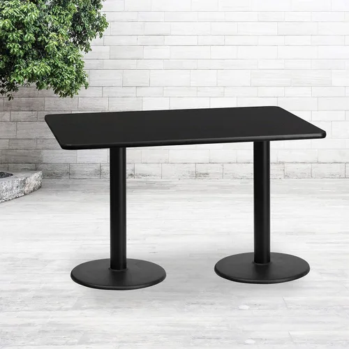 Vista 2 de Flash Furniture Mesa rectangular laminada negra de 30 x 60 pulgadas con bases de altura de mesa redonda de 18 pulgadas