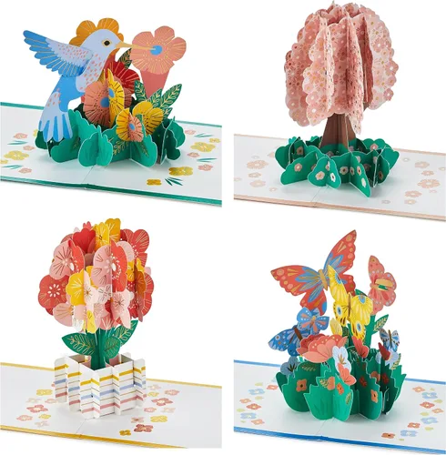 Vista 5 de Hallmark Tarjetas desplegables Signature Paper Wonder para pensar en ti, solo porque (4 tarjetas: colibrí, flores, árbol, mariposas)