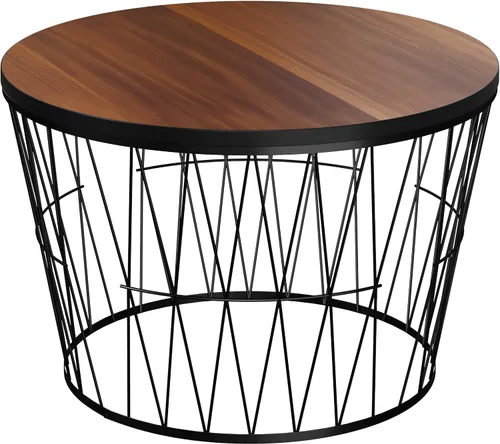 Vista 7 de Lavish Home Mesa de centro redonda con base de metal geométrica, muebles pequeños y modernos para sala de estar, mesa de centro de mediados de siglo