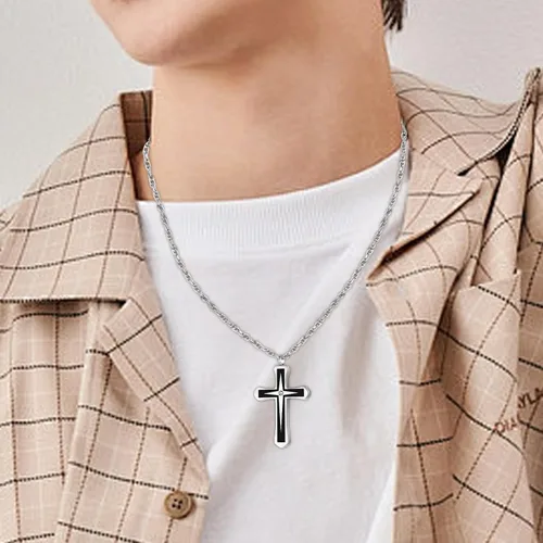Vista 5 de XIUDA Collares de urna de cruz para cenizas con colgante de cremación de cristal para cenizas humanas, recuerdo conmemorativo, joyería de cremación