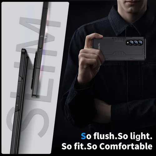 Vista 6 de Funda para Samsung Z-Fold-3: [Soporte oculto] [Carga inalámbrica] Funda delgada con protección de bisagra ligera con protector de pantalla - Funda