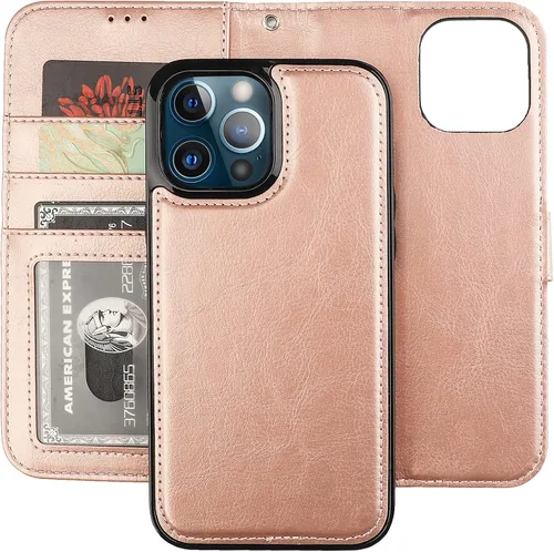 Vista 20 de Bocasal Funda tipo cartera desmontable para iPhone 13 Pro Max con bloqueo RFID, ranuras para tarjetas, soporte de cuero PU premium, soporte