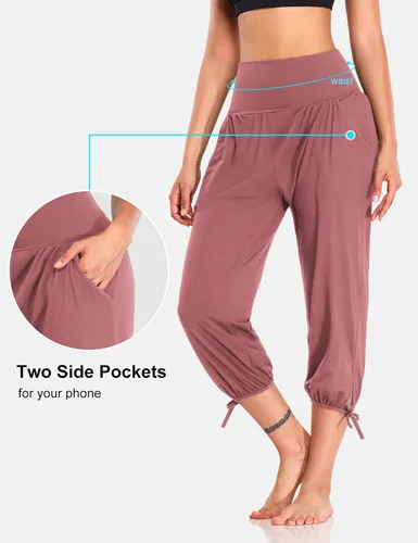 Vista 4 de DIBAOLONG - Pantalones de yoga para mujer, pantalones capri sueltos para entrenamiento, pantalones deportivos cómodos con bolsillos