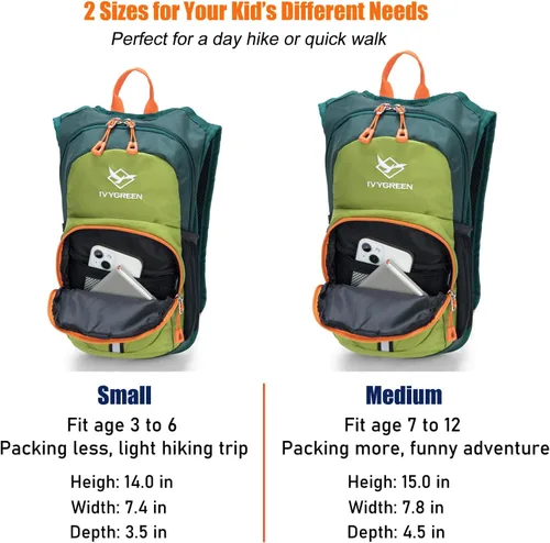 Vista 7 de Ivygreen Mochila de hidratación para niños, mochila de senderismo para niños o niñas con vejiga de agua de 1.5 L