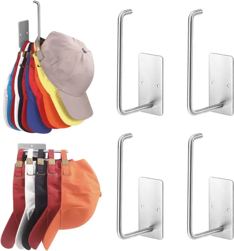 Vista 11 de Percheros para gorras de béisbol, paquete de 2 ganchos adhesivos de acero inoxidable para colgar sombreros para pared, organizador de ganchos