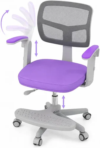 Vista 17 de GLACER - Silla de escritorio para niños, silla de estudio de malla ajustable con ruedas (morado) Swivel Ergonomic Computer Task Chair with Arms