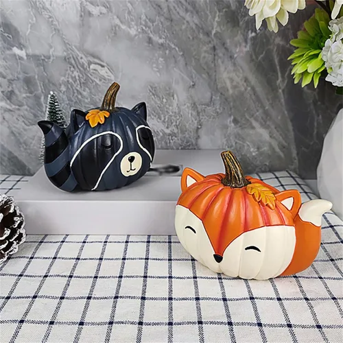 Vista 3 de BULINGNA Estatua de calabaza de animales de dibujos animados, escultura de resina pequeña, adorno de escritorio, decoración del hogar, Halloween