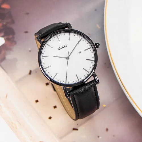 Vista 3 de BUREI - Reloj de pulsera analógico para hombre con fecha, extensible de malla de acero inoxidable